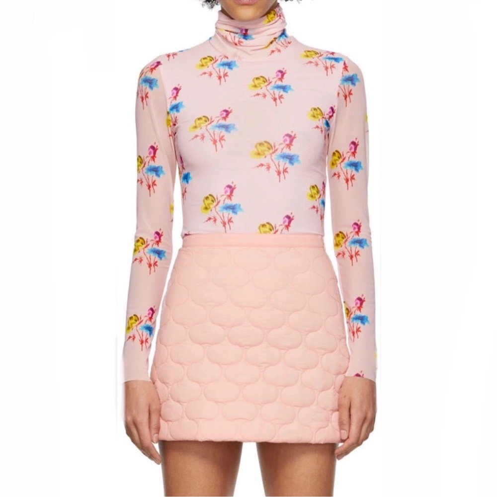 Ganni Floral Mesh Turtleneck Top